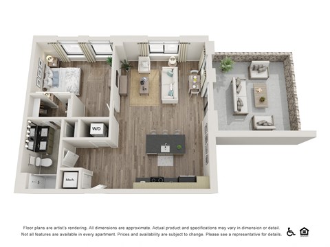 Floor plan for 1 bed, 1 bath, 817 sqft